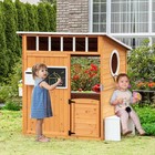 Kids Outdoor Wooden Playhouse  Garden Games Cottage  W  Door Bench Blackboard