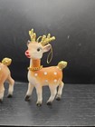 Retro Plastic Reindeer Christmas Vintage Decorations Deer With Bells Set Of 2