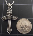 Necklace Cross Skull Pendant Stainless Steel Ball Chain New Medieval Skeleton