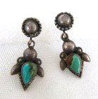 Vtg Navajo Artisan Turquoise Drop Earrings 925 Sterling Silver 1 25  Pierced