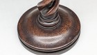 Antique English Oak Wood Candlestick Open Barley Twist W  Brass Top