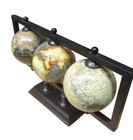 Vintage Three  World Globe On A Single Stand Sits On A Singular Pedestal