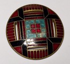 French Button X Large Vintage Square Champleve Geometric Shank Pierced