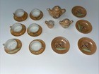 Vintage 21 Piece Child s Mini Luster  Glass Tea Set Made In Japan Birds Flowers
