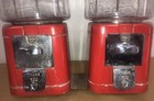 Two Vintage Oak Acorn Glass Globe 5 Cent Gumball Candy Vending Machines W  Keys