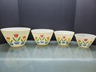 Vtg  1950s Fire King Ivory Tulip Nesting Mixing Bowls Set 4 