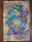 Vintage Pacific Islands Tapa Bark Cloth 23 25    X 16    Flower Bird Folk Art