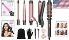 5 In 1 Curling Iron Set With Thermal Brush And 4 Interchangeable Ceramic Curl   