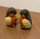 Vintage Tropical Birds Mini Salt And Pepper Shakers Japan Brown Orange