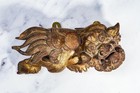 Carved Antique Chinese Guardian Lion Wall Plaque Gilt Foo Dog Sculpture Asian