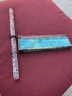 Vtg handmade Blue Stain Slag Glass Leaded Kaleidoscope 9 x11  W  Oil Wand Tube 