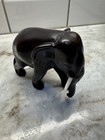 Vintage Hand Carved Ebony Wood Elephant Statue With Tusks Nice Solid Wood 3 5   