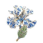 Vintage Blue Iris Brooch Pin Crystal Rhinestone Flower Fall Autumn Jewelry Gift