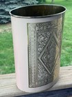 Vtg Pink Gold Rose Wastebasket Trashcan Vanity Mcm Art Deco Hollywood Regency