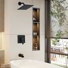 Black Tub Shower Faucet Set Mixer Valve With 8in Rain Shower Head And Tub Spout