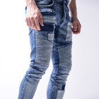 Men s Jeans Skinny Blue Patched Biker Denim Distressed   Free Fast Shipping
