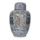 Porcelain Berit Lidded Jar Large Blue White Indoor Outdoor Tabletop Home Decor