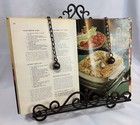 Wrought Iron Cookbook Stand Ornate Scroll Book Bible Holder Weighted Chains