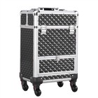Rolling Makeup Train Case Aluminum Cosmetic Case Trolley With Drawer Lock  Used