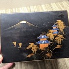 Vtg Japanese Black Lacquer Music Jewelry Box Mt Fuji Pagoda Mother Of Pearl 7 5