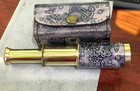 6 Inch Brass Telescope With Engraved Leather Case     Vintage Nautical Spyglass