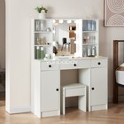 White Dressing Table 3 Drawers 2 Cabinet Set Makeup Desk Stool W  Lighted Mirror