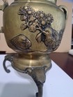 Vintage Brass-bronze Urn  Bird Design With Flowers  8  High X 7  Wide At Handles