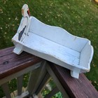 Stork Small Baby Doll Wooden Cradle Folk Art Primitive Schwarz Toy Hand Painted