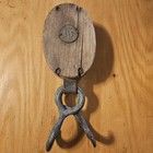 Vintage Wooden Block Tackle Pulley Single Sheave Double Hook Maritime Iron 5 S