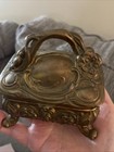 Vintage Ornate Brass Footed Jewelry Casket Trinket Box Victorian Style