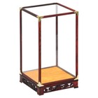 Rosewood Trim Base Display Case Transparent Glass Doll Art Jewelry Dust Cover