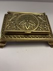 Antique Ornate Brass Stamp Box 3 Compartment Footed Art Nouveau Desk Organizer