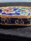 Vintage Chinese Cloissone Enamel Pill Box Fan-shape Blue Floral Brass   