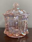 Cherry   Cable Cookie Jar With Lid Iridescent Pink Carnival Glass  Large Mosser