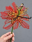 Vintage French Beaded Flower Red Black   Gold Large Exotic Lily