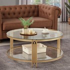 36 Inch Round Modern Glass Top Coffee Table For Living Room  Office