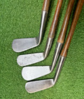 4 Antique Vintage 1895-1910 Smooth Face Hickory Wood Shaft Golf Clubs