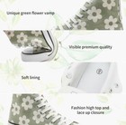 Womens High Top Canvas Sneakers Lace Up Green W  Flowers Casual Shoes Sz 8 New