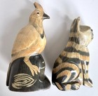 2 Vintage Hand Carved Horn Cat And Bird  damaged  Figurines Cardinal  See Photos