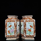 A Pair Chinese Pastel Porcelain Handpainted Exquisite Flowers birds Vases 25431