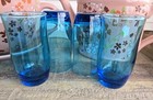 Set Of 4 Vintage Anchor Hocking Flair Blue Laser 11oz Tumblers Drinking Glasses 