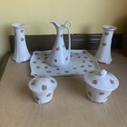 Vintage Vanity Complete Set Made In Czechoslovakia White Porcelain W  Pink Roses