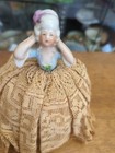 Antique Porcelain German Marie Antoinette Half Doll Pin Cushion   Ladies Vanity 
