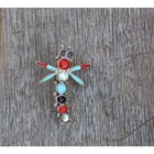Zuni Dragonfly Pin Multi Stone Inlay Sterling Silver Signed Turquoise Coral