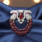 Vintage Art Deco Brooch Pin 3 Ct Oval Cut Simulated Ruby 14k White Gold Plated