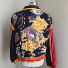 Vintage 80s Women Large Track Jacket Red Black Gold Loud Print Windbreaker