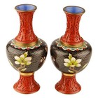 Pair Of Antique Vintage Asian Cinnabar And Cloisonne Vases Cherry Blossom