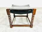 19th Century  English Oak   Leather Jacobean Stool