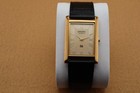 Vintage Seiko Slim Quartz Men s Wrist Watch Gold  Dial With Black Strap 
