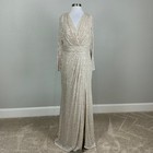 Mac Duggal 26490 Champagne Gold Evening Gown Sequined Long Sleeve Dress Size 16